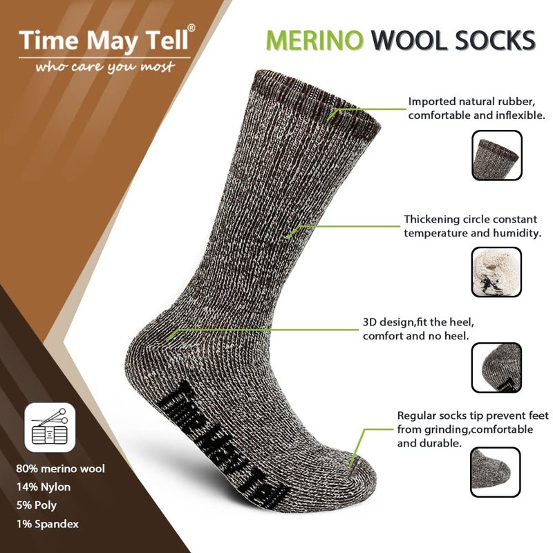 Time May Tell Mens Merino Wool Hiking Cushion Socks Thermal Warm Crew Winter Boot Socks Pack (2Dark grey,Light grey,Brown(4 pairs), US Size 9-13) - Image 3